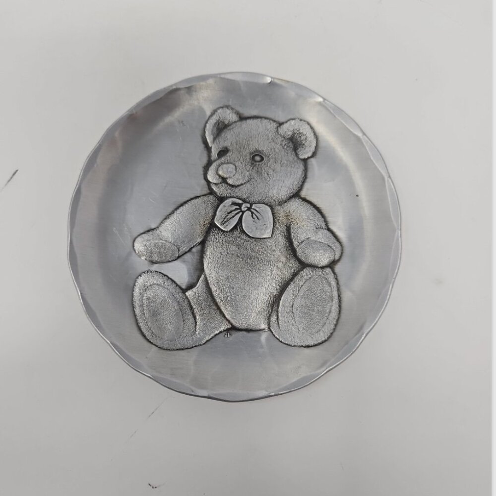 Vintage Wendell August Forge Teddy Bear Aluminum Trinket Dish Round Grove City P